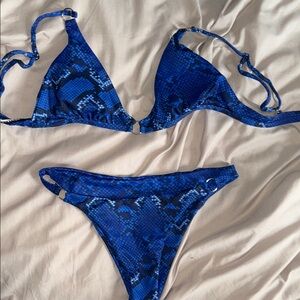 Blue Snake Print Bikini Set